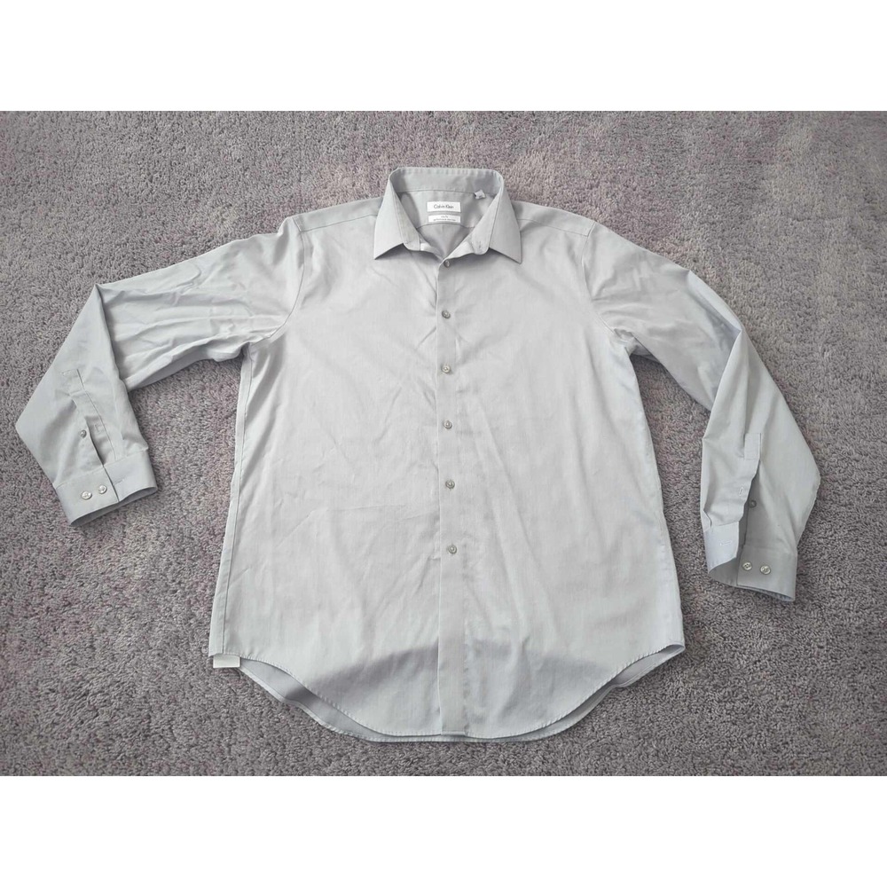 Calvin Klein Button Down Shirt Mens 17 34/35 Light Slim Fit Career Business